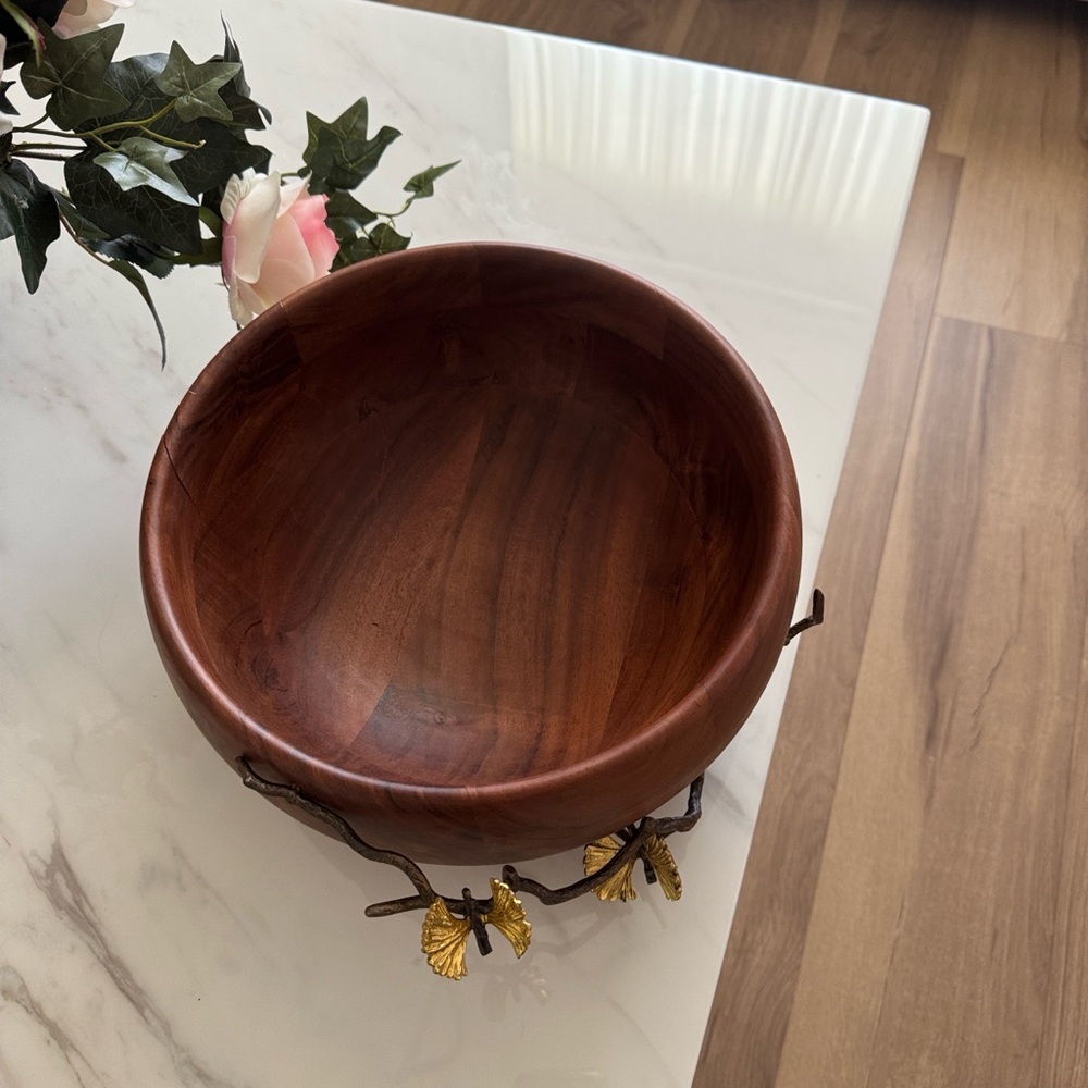 Michael Aram Wooden Bowl with Gold Accents